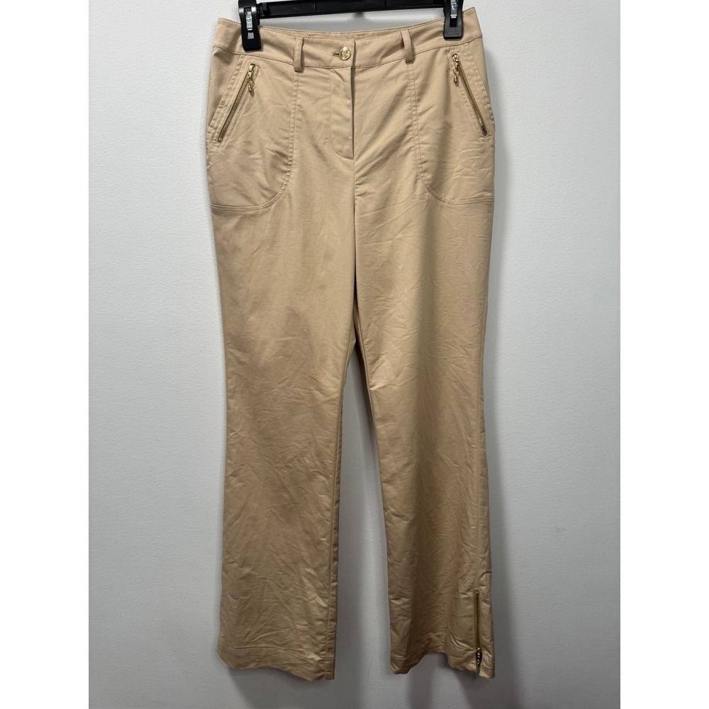 St. John Collection Tan Khaki Gold Zipper Ankle Stretch Trousers Pants Size 4
